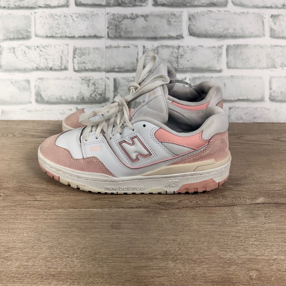 New Balance 550 Sneakers Suede Leather White Pink Womens 7